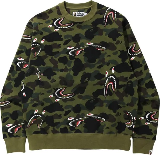 Толстовка BAPE Shark 1st Camo Relaxed Crewneck 'Green', зеленый