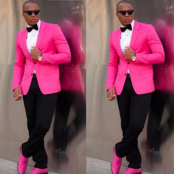 Мужские смокинги с отложным воротником, розовые классические однобортные приталенные пиджаки с отложным воротником, комплект из 2 предметов, черные брюки, индивидуальный пошив, для свадьбы и торжества
