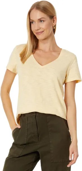 Футболка Lilla P V-Neck Short Sleeve Back Seam Tee in Loose Knit Slub, цвет Toast