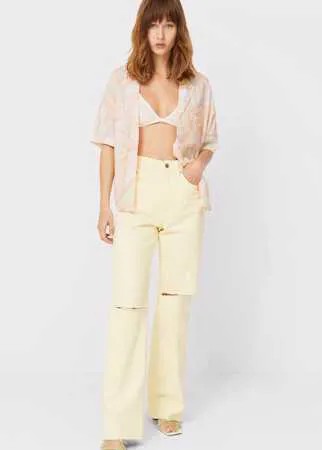 Stradivarius Рубашка Свободного Кроя С Короткими Рукавами Ванильный Xs