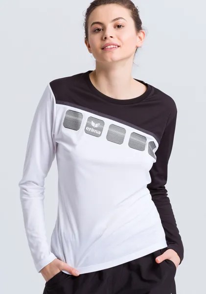 Спортивная футболка erima 5 C Longsleeve, белый/черный/темно серый