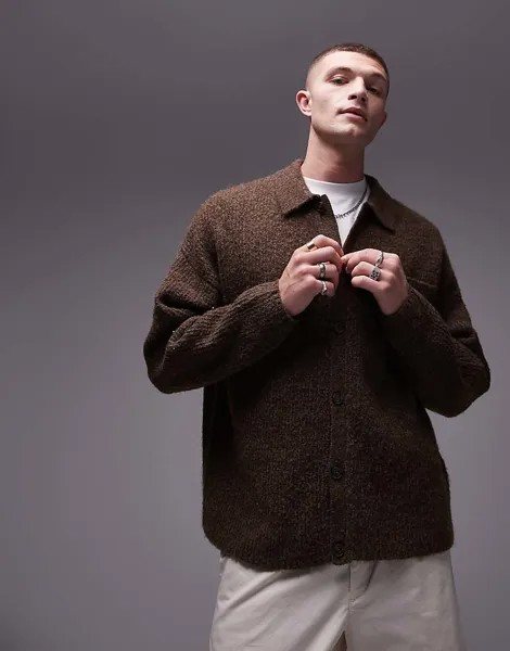 Темно-бордовый кардиган свободного кроя с воротником Topman