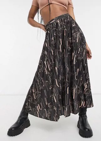 Плиссированная трикотажная юбка миди с абстрактным принтом ASOS DESIGN-Многоцветный