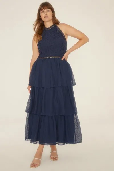 Многоярусное кружевное платье Curve с вырезом через шею Oasis, темно-синий