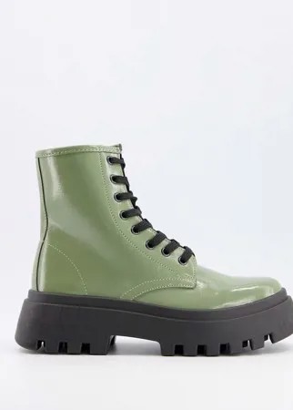Зеленые ботинки на толстой подошве и шнуровке ASOS DESIGN Alert-Зеленый цвет