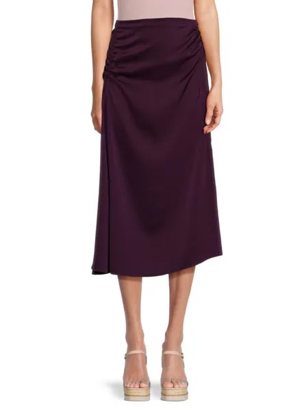 Атласная юбка-миди со сборками по бокам Calvin Klein, цвет Aubergine