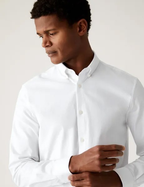 Рубашка Slim Fit Ultimate из эластичной ткани Marks & Spencer, белый