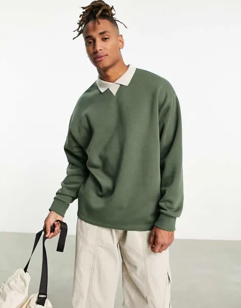 Зеленая толстовка-поло оверсайз с контрастным воротником ASOS DESIGN