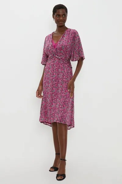 Платье миди с цветочным принтом и перекрученной передней частью Wallis, розовый