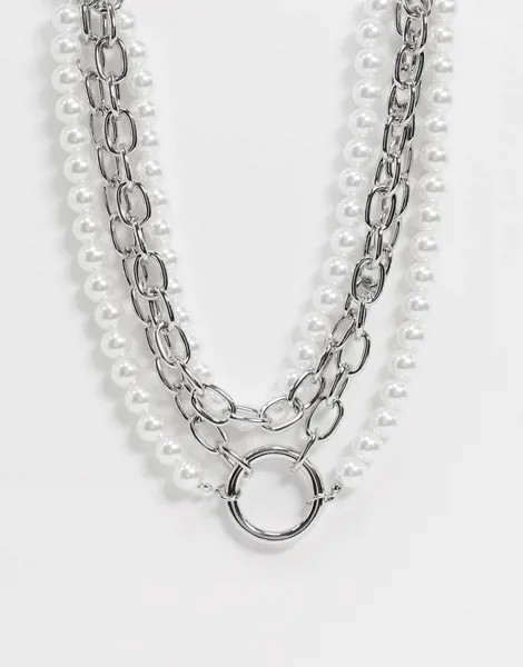 Серебристое ожерелье с искусственным жемчугом ASOS DESIGN-Серебристый
