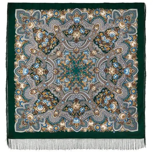 Платок Павловопосадская платочная мануфактура,146х146 см, зеленый, синий