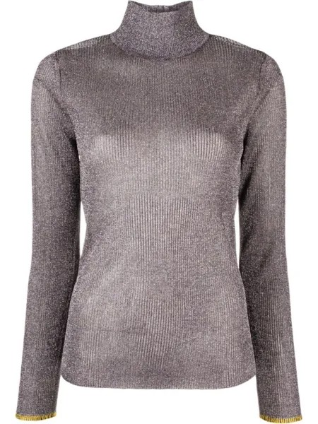 Tory Burch джемпер с высоким воротником и эффектом металлик, серебристый