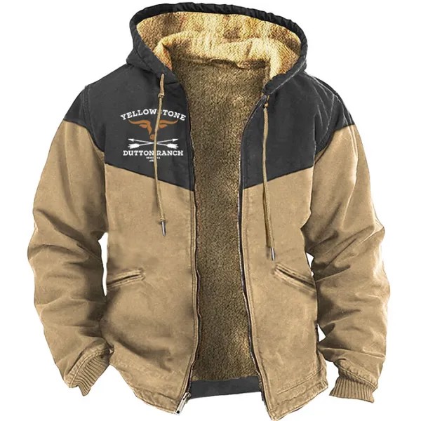 Мужская куртка с капюшоном Vintage Yellowstone Colorblock Fleece Winter Tactical Daily Jacket Khaki