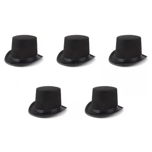Цилиндр черный фетровый, шляпа карнавальная размер 59-60 (Набор 5 шт.)
