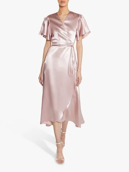 Атласное платье миди с запахом True Decadence, пыльно-розовый