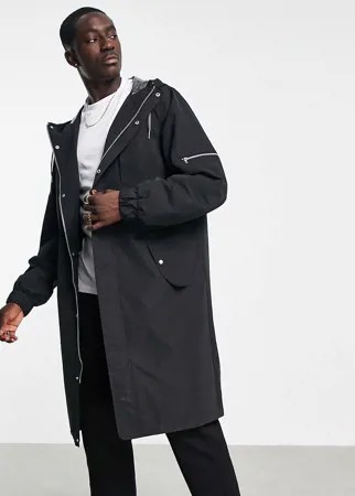 Черная удлиненная парка ASOS DESIGN-Черный цвет