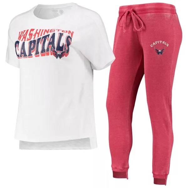 Женская спортивная красная/белая рубашка Washington Capitals Resurgence Slub Burnout реглан и спортивные штаны для сна для женщин Concepts