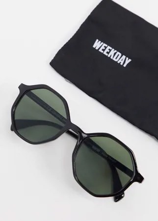 Черные солнцезащитные очки в шестигранной оправе Weekday-Черный