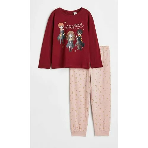 Пижама H&M, размер 110/116 (4-6 лет), розовый, бордовый
