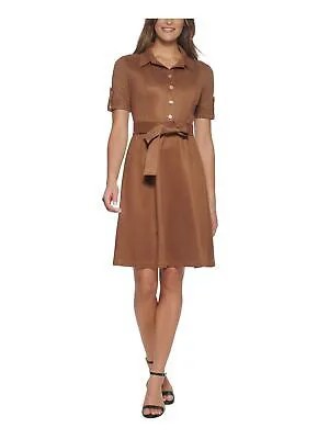 TOMMY HILFIGER Женское коричневое платье-рубашка с поясом и рукавами-фонариками Petites 4P