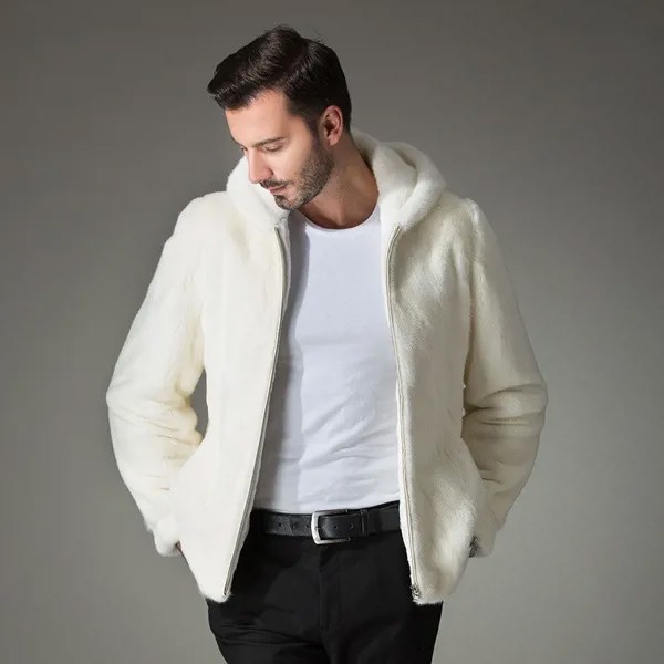 Новая имитация меха норки с капюшоном мужская шуба осень и зима теплое пальто размера плюс