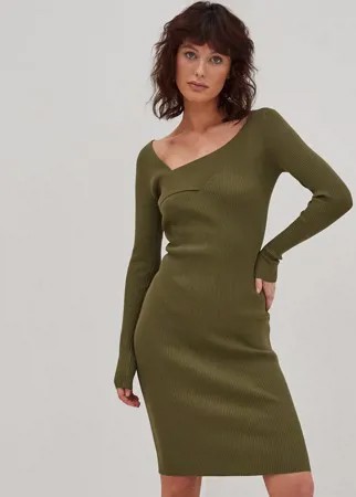 Трикотажное платье-джемпер цвета хаки с перекрестной отделкой спереди 4th & Reckless-Зеленый цвет