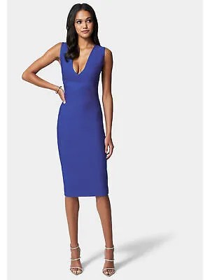 BEBE Женское синее вечернее облегающее платье без рукавов с v-образным вырезом ниже колена XS XS