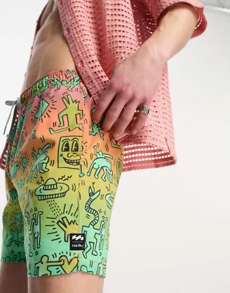 Разноцветные плавки-шорты с открытой спиной Billabong X Keith Haring bash