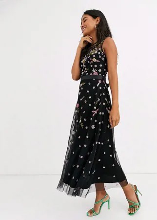 Платье миди без рукавов с вышивкой Frock & Frill-Черный