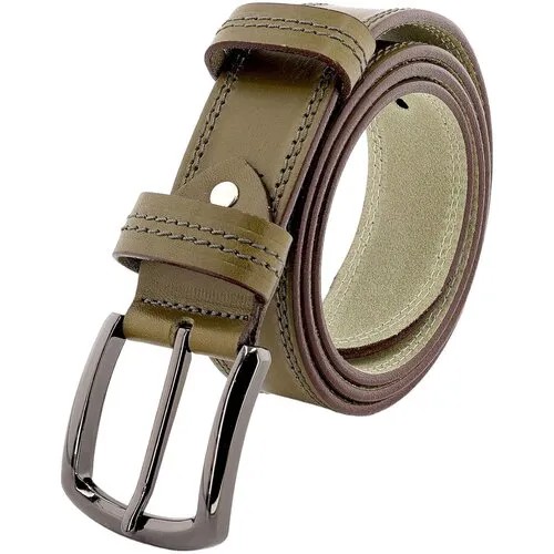 Ремень PREMIUM BELT, натуральная кожа, металл, подарочная упаковка, для мужчин, длина 135 см., хаки