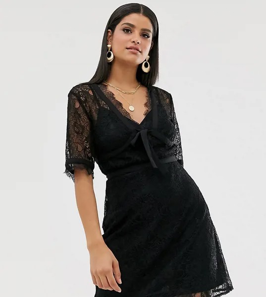 Элегантное кружевное платье с завязкой спереди Fashion Union Tall-Черный