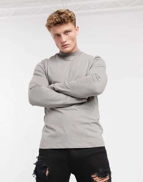 Серая водолазка из органического хлопка с длинными рукавами New Look-Серый
