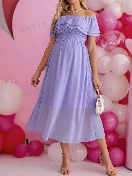 SHEIN Однотонное платье для беременных с открытыми плечами, сиреневый фиолетовый