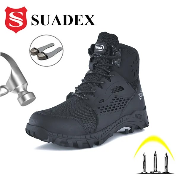 SUADEX защитная обувь, мужская обувь со стальным носком, Нескользящие рабочие ботинки, неразрушаемая обувь, легкие защитные кроссовки для мужч...