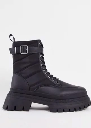 Утепленные нейлоновые ботинки черного цвета на массивной подошве ASOS DESIGN-Черный цвет