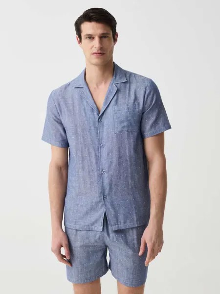 Короткая пижама из хлопка с рисунком Ovs, цвет soft blue
