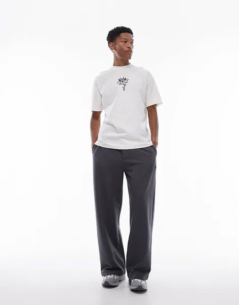Белая футболка оверсайз Topman с цветочной вышивкой-тату