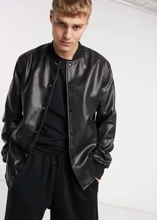 Черный бомбер из искусственной кожи ASOS DESIGN