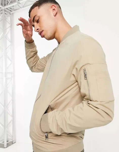 Бежевый бомбер на молнии Jack & Jones Essentials