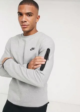 Серый флисовый свитшот с круглым вырезом Nike Tech
