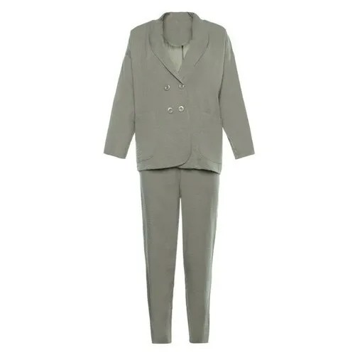 Костюм RusExpress, жакет и брюки, классический стиль, размер 44, зеленый, серебряный