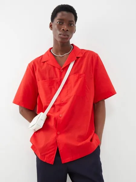 Хлопковая рубашка с кубинским воротником и короткими рукавами Albus Lumen, красный
