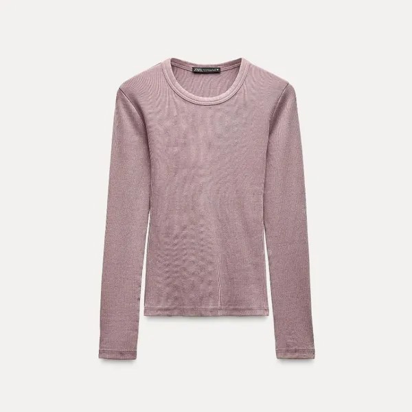 Лонгслив Zara Long Sleeve Ribbed Washed-effect, розовый