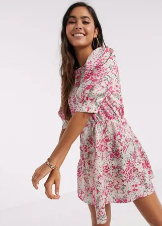 Розовое платье мини с цветочным принтом Vero Moda-Многоцветный