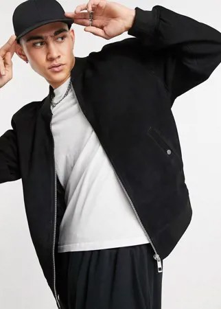 Черная куртка-бомбер из искусственной замши с рукавами реглан ASOS DESIGN-Черный цвет
