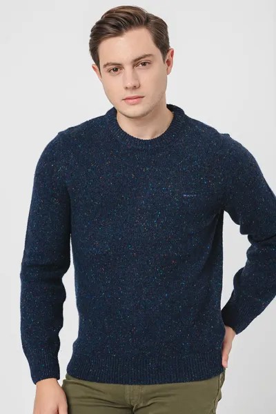 Шерстяной свитер с овальным вырезом Gant, синий
