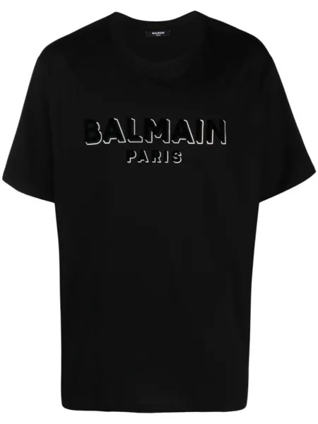 Balmain футболка с фактурным логотипом, черный