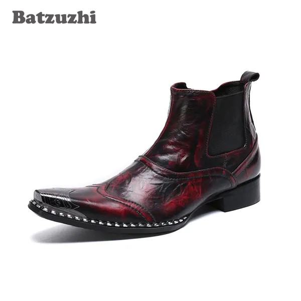 Batzuzhi мягкие ботинки из натуральной кожи для мужчин японский Тип мужские ботинки; Ручная работа; С острым носком; Вечерние и свадебные туфли; ...