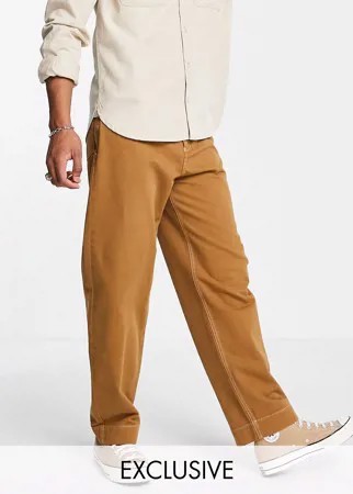 Коричневые свободные джинсы с белой контрастной строчкой в стиле 90-х Reclaimed Vintage Inspired-Коричневый цвет
