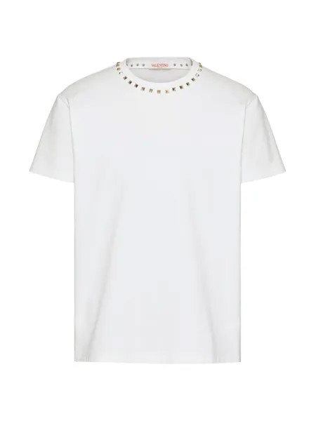 Хлопковая футболка с круглым вырезом и заклепками без названия Valentino, белый